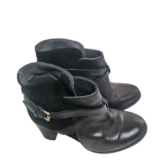Jonak Paris Black Strap Leather Suede Heeled Booties Size 38(7.5) - Picture 1 of 7